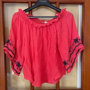 Women’s Off-Shoulder Embroidered Red Blouse